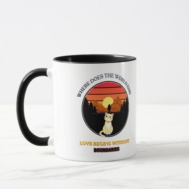 Where Does The World End | Cute Cat Retro Sunset T Mug (Left)