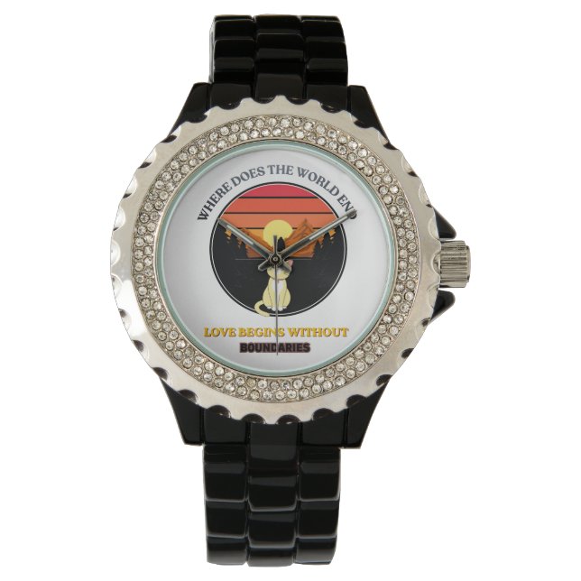 Where Does The World End | Cute Cat Retro Sunset T Watch (Front)