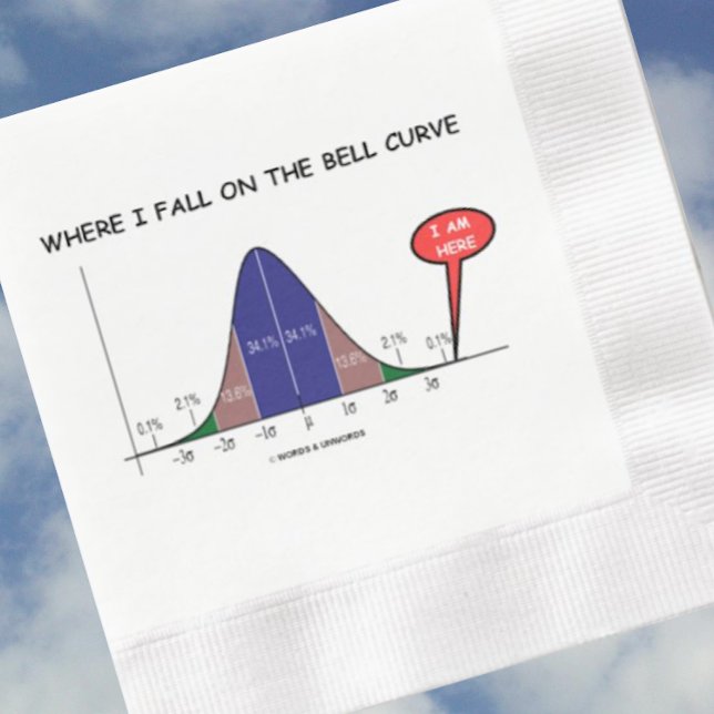 Where I Fall On The Bell Curve I Am Here Stats Napkin (Stats humor paper napkin for anyone who falls way beyond the mean for your next event!)