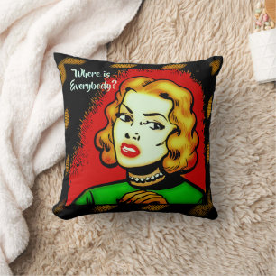 Where Is Everybody? Retro Comic Girl Cushion