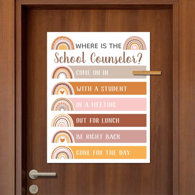 Where is School Counselor Office Door Sign Rainbow (Where Is The School Counselor Office Door Sign in Boho Rainbow Design)
