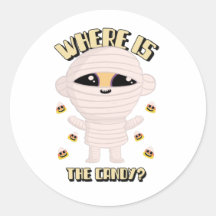 Where Is the Candy? Cute Mummy Halloween Sticker