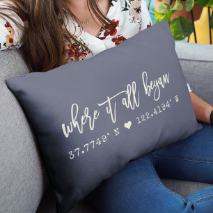Where it all began Script Navy Blue Coordinates Lumbar Cushion