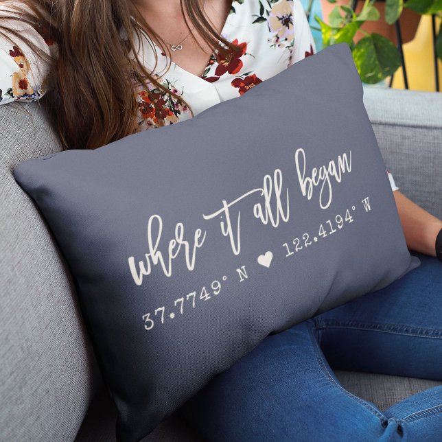 Where it all began Script Navy Blue Coordinates Lumbar Cushion (Creator Uploaded)