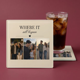 Where It All Began Three Photo Memory Glass Coaster