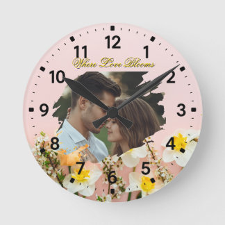 Where Love Blooms | Personalized Spring Romance  Round Clock