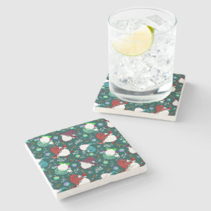 Where My Gnomies At? Holiday Gnomes on Dark Green Stone Coaster