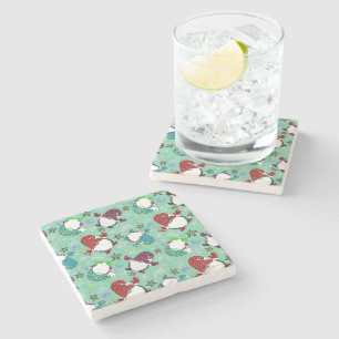 Where My Gnomies At? Holiday Gnomes on Sea Foam Stone Coaster