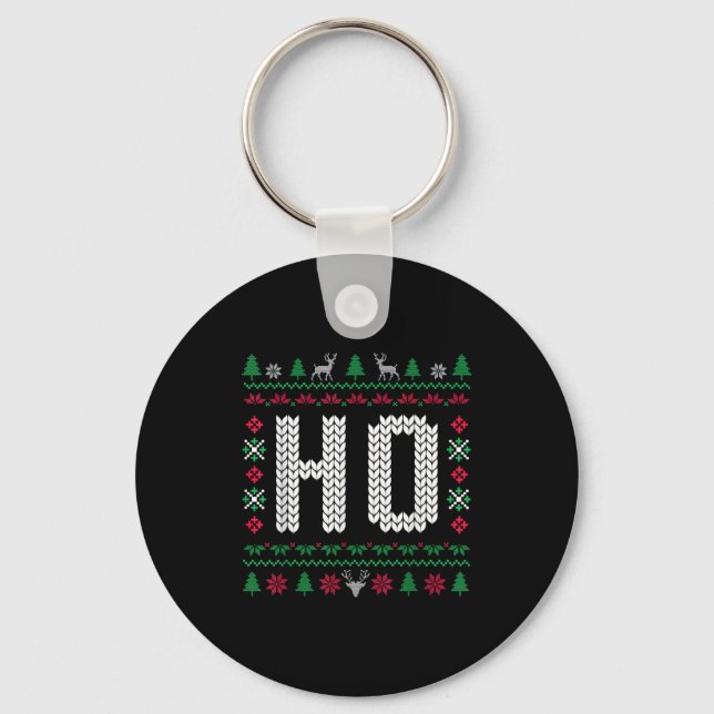 Where My Ho's At Ho Matching Couple Ugly Christmas Key Ring (Front)