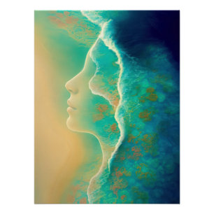 "Where Ocean Becomes Memory" - Blue Green Poster