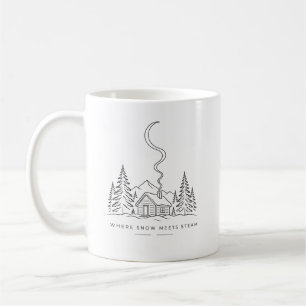 Where Snow Meets Steam Cosy Cabin Line Art Tee Coffee Mug