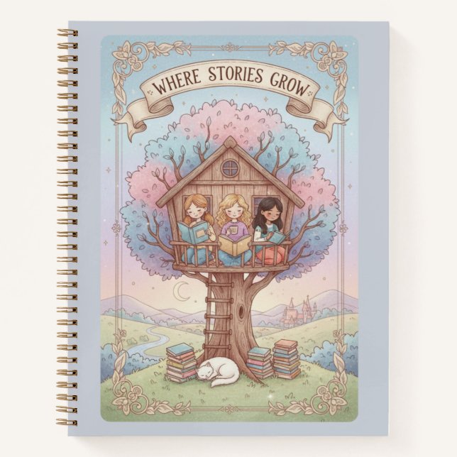 Where Stories Grow Treehouse & Reading Cat Journal (Front)