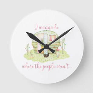 "Where the people aren't" - Retro Camper Caravan Round Clock