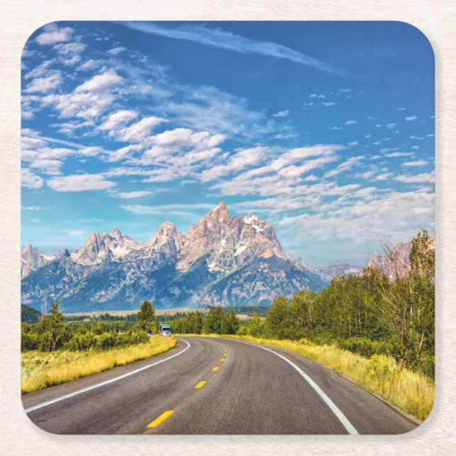 Where the Road Leads Square Paper Coaster (Front)