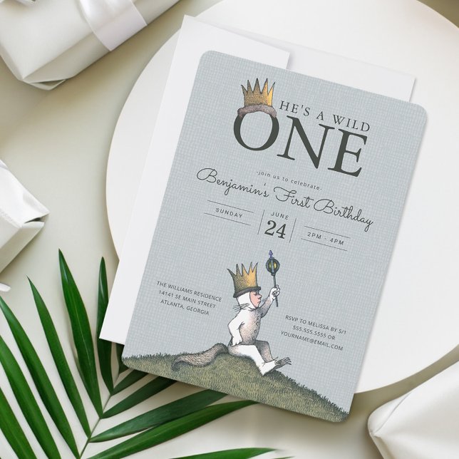 Where the Wild Things Are 1st Birthday Invitation (Card on table)