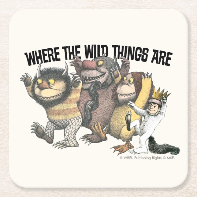 Where the Wild Things Are Characters & Logo Square Paper Coaster (Front)