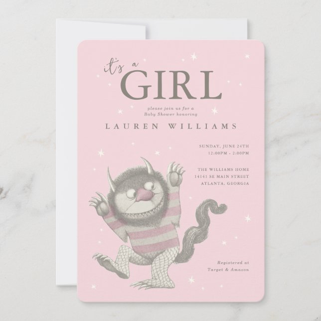 Where the Wild Things Are |  Girl Baby Shower Invitation (Front)