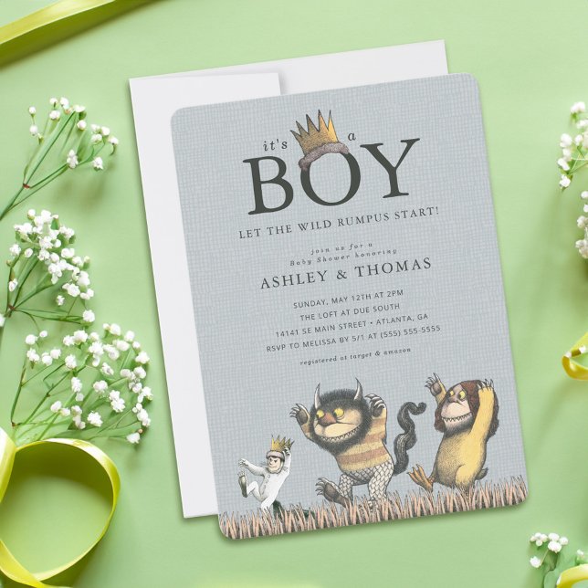 Where the Wild Things Are | It's a Boy Baby Shower Invitation (Card on table)