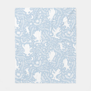 Where the Wild Things Blue Floral Pattern Fleece Blanket