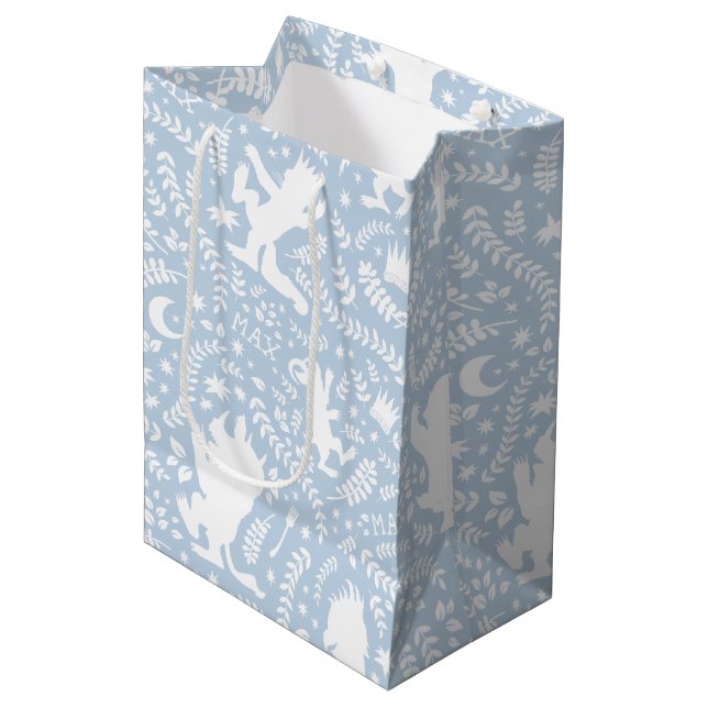 Where the Wild Things Blue Floral Pattern Medium Gift Bag (Front Angled)