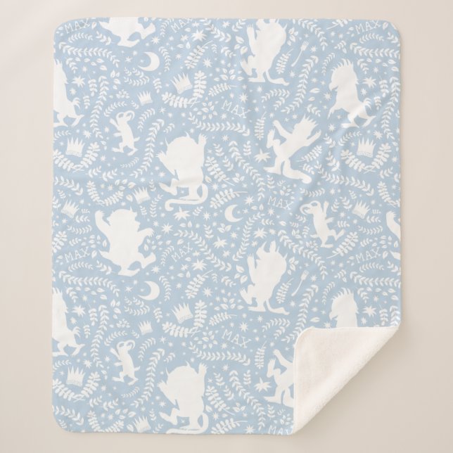 Where the Wild Things Blue Floral Pattern Sherpa Blanket (Front)