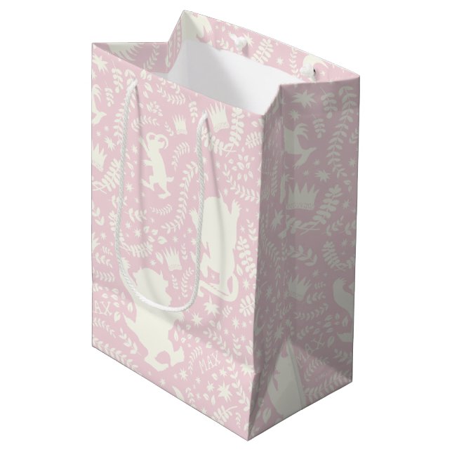 Where the Wild Things Pink Floral Pattern Medium Gift Bag (Front Angled)