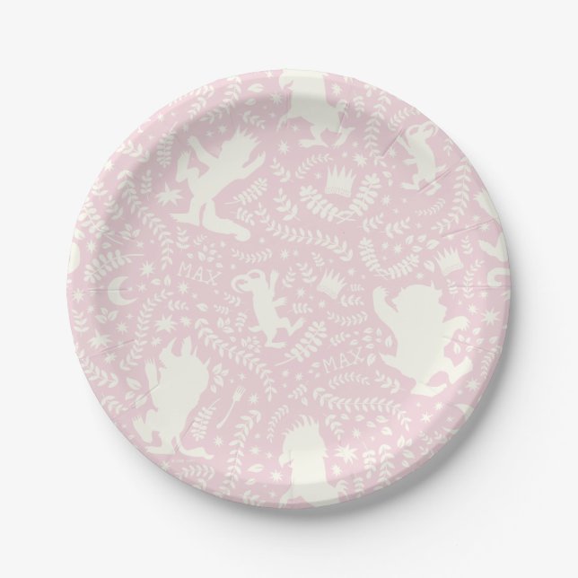 Where the Wild Things Pink Floral Pattern Paper Plate (Front)