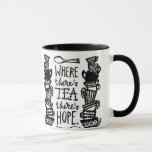 where there's tea there's hope ringer mug mono<br><div class="desc">lovingly illustrated mug for tea lovers</div>