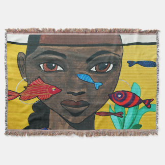 Where Thoughts Swim | Black Woman Art Afrocentric Throw Blanket