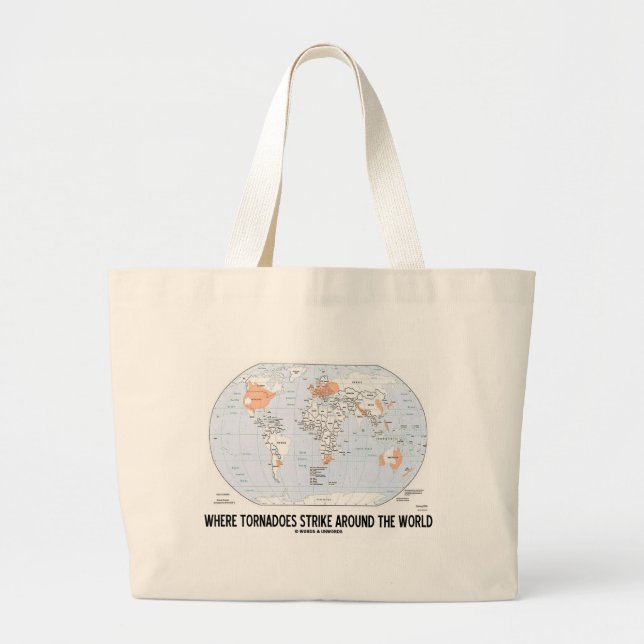 Where Tornadoes Strike Around The World (Map) Large Tote Bag (Front)