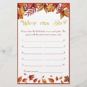 Where was She? Autumn Bridal Shower Game Flyer