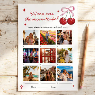 Where Was She Cherry Pink Bow Baby Shower Game