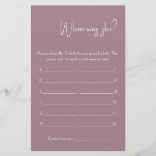 Where was She? Shower Game Card Flyer