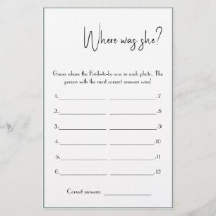 Where was She? Shower Game Card Flyer
