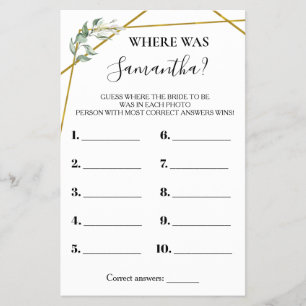 Where was the Bride Greenery Gold Shower Game Card