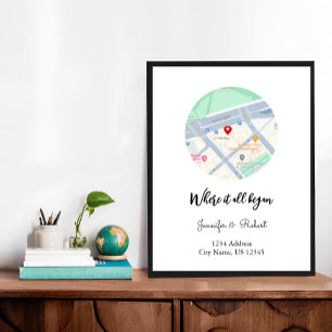 Where We Met Map Personalised Anniversary Poster