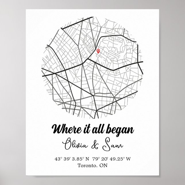Where We Met Map,Where it all began,Couple Map Poster (Front)