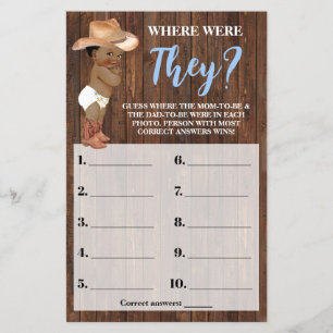 Where Were They AA Cowboy Baby Shower Game Card