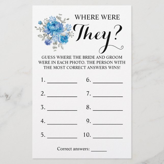 Where were They? Blue Flower Game Card (Front)