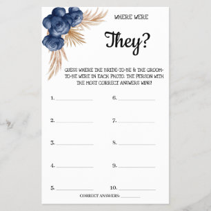 Where were They BlueFlower Bridal Shower Game Card