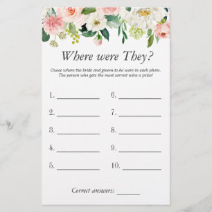 Where Were They Blush Floral Bridal Shower Game Flyer