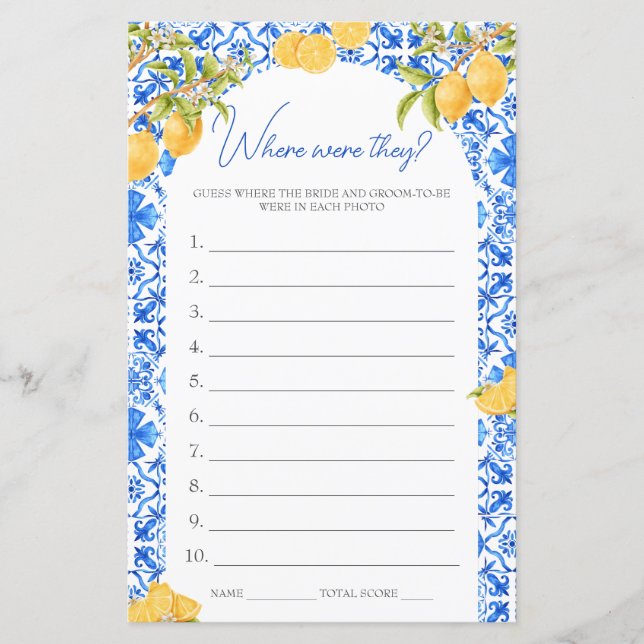 Where were they Bridal Shower Game Main Squeeze (Front)