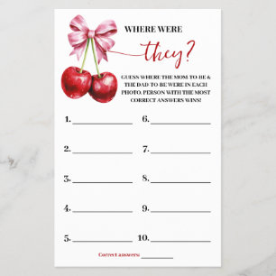 Where were They Cherry Baby Shower Game Card