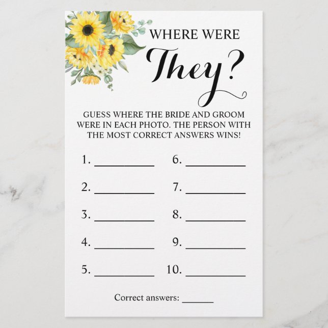 Where were They? Greenery Sunflower Game Card (Front)