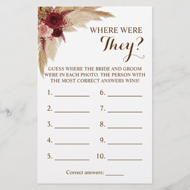 Where were They? Pampas Grass Game Card (Front)