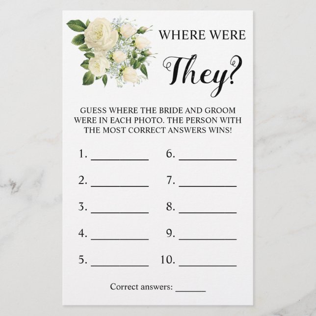 Where were They? White Rose Game Card (Front)