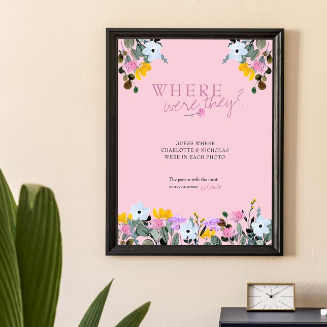 Where Were They Wildflower Lawn Pink Bridal Shower Poster (Where were they photo game sign from Wildflower Lawn Collection. Order printed or digital download.
)