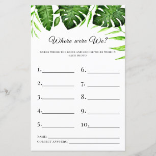 Where were We Bridal Shower Game Tropical Greenery