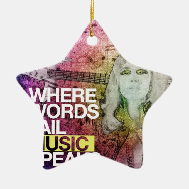 Where Words Fail Music Speaks Ceramic Tree Decoration (Front)