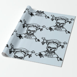 Where's Me Booty Skull and Crossbones Wrapping Paper